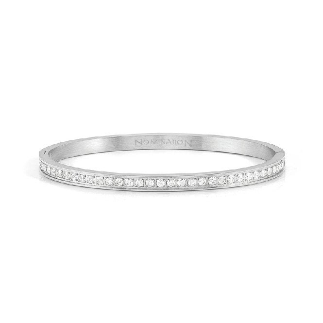 Pretty Bangles Small Bracelet in Silver & Clear White CZ