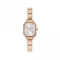 Time Rectangle Silver Dial & Rose Gold Charm Bracelet Watch