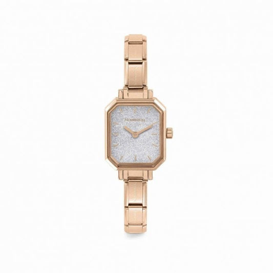 Time Paris Rectangle Silver Glitter & Rose Gold Bracelet Watch