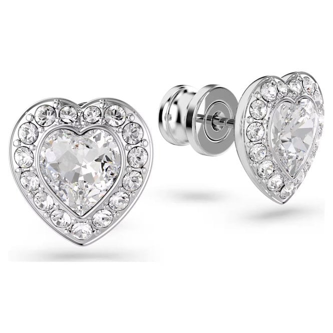 Ariana Grande x Swarovski Earrings with Mixed Cuts & White Crystal Heart in Rhodium Silver