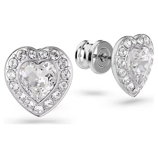 Ariana Grande x Swarovski Earrings with Mixed Cuts & White Crystal Heart in Rhodium Silver