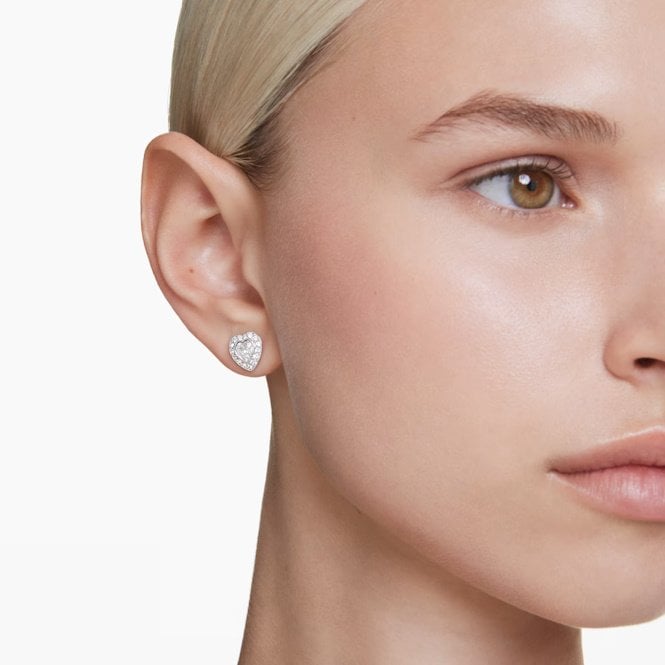 Ariana Grande x Swarovski Earrings with Mixed Cuts & White Crystal Heart in Rhodium Silver