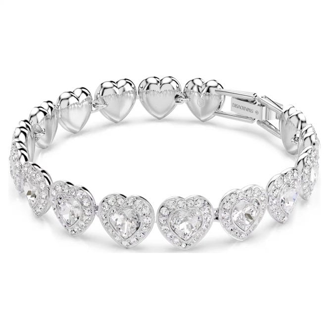 Ariana Grande x Swarovski Tennis Bracelet with Mixed Cuts & White Crystal Heart in Rhodium Silver
