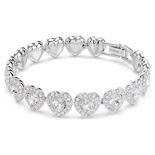 Ariana Grande x Swarovski Tennis Bracelet with Mixed Cuts & White Crystal Heart in Rhodium Silver