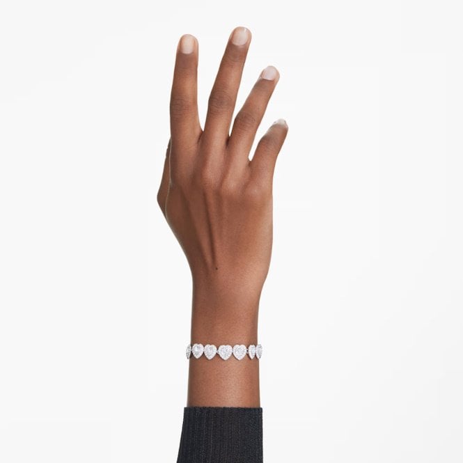 Ariana Grande x Swarovski Tennis Bracelet with Mixed Cuts & White Crystal Heart in Rhodium Silver