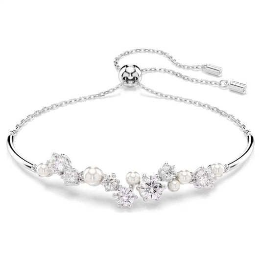 Constella Bangle with Round-Cuts White Crystal & Pearl in Rhodium Silver