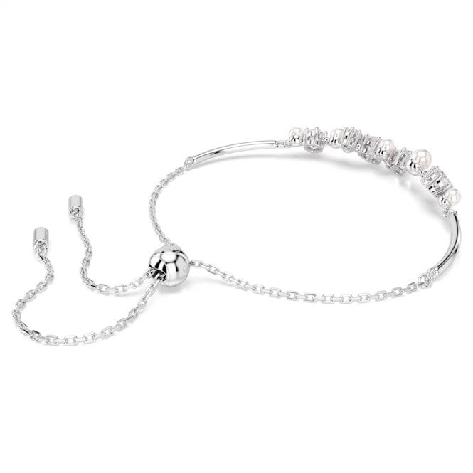 Constella Bangle with Round-Cuts White Crystal & Pearl in Rhodium Silver