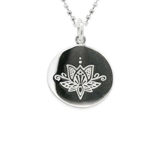 Lotus Flower Disc Necklace in Sterling Silver