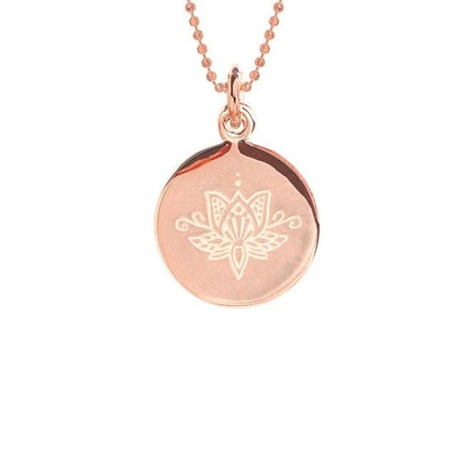 Lotus Flower Disc Necklace in Rose Gold