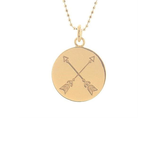 Crossed Arrows Disc Necklace in Gold