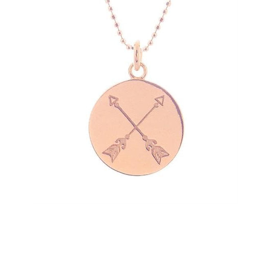 Crossed Arrows Disc Necklace in Rose Gold