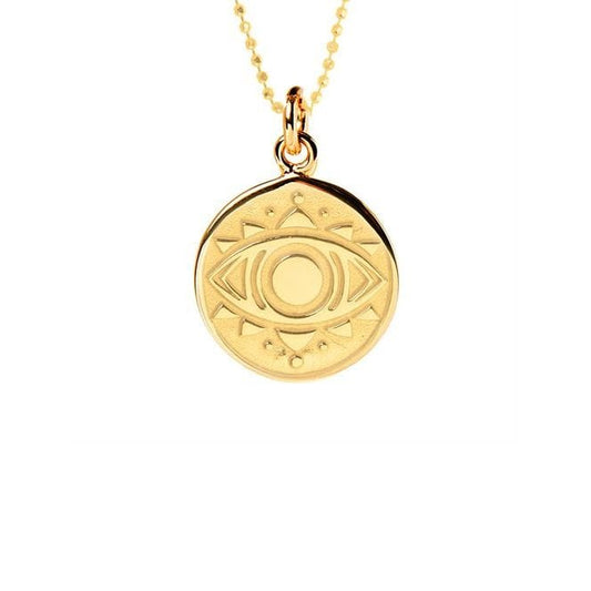 Evil Eye Disc Necklace in Gold