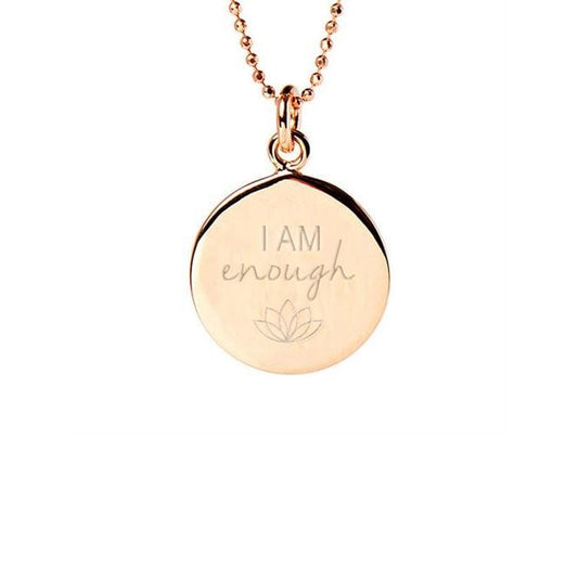 I am Enough Disc Necklace in Rose Gold