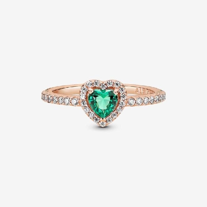 Rose Sparkling Elevated Green Heart Ring, Size 54