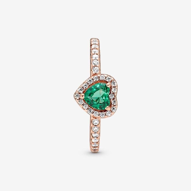 Rose Sparkling Elevated Green Heart Ring, Size 54