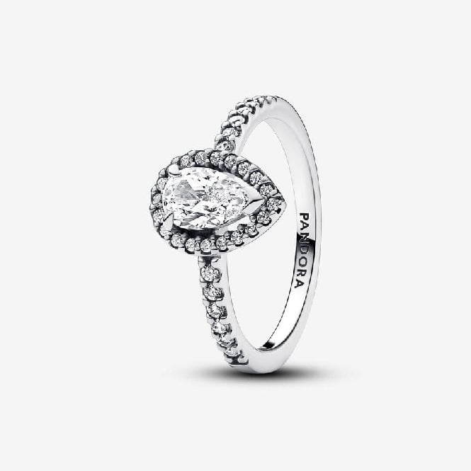 Sparkling Large Pear Halo Ring, Size 50