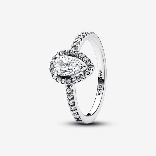 Sparkling Large Pear Halo Ring, Size 50
