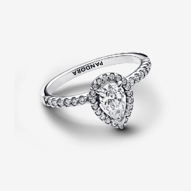 Sparkling Large Pear Halo Ring, Size 50