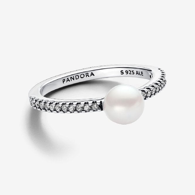 Treated Freshwater Cultured Pearl & Pave Ring, Size 58