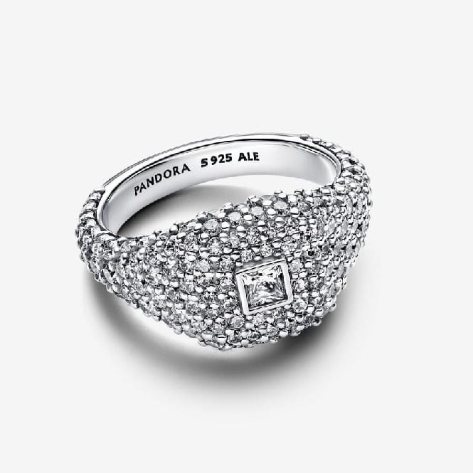 Pave Square Cocktail Ring, Size 58
