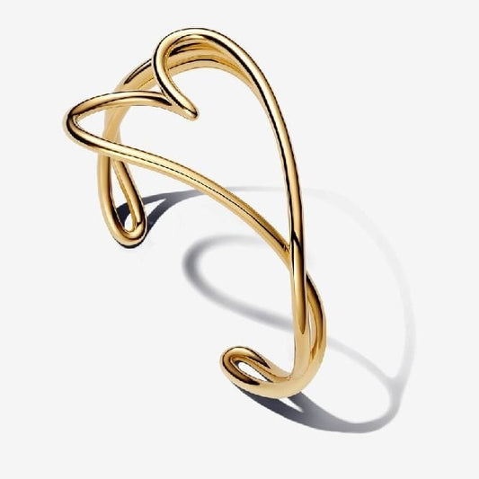Gold Organically Shaped Heart Bangle, 16cm