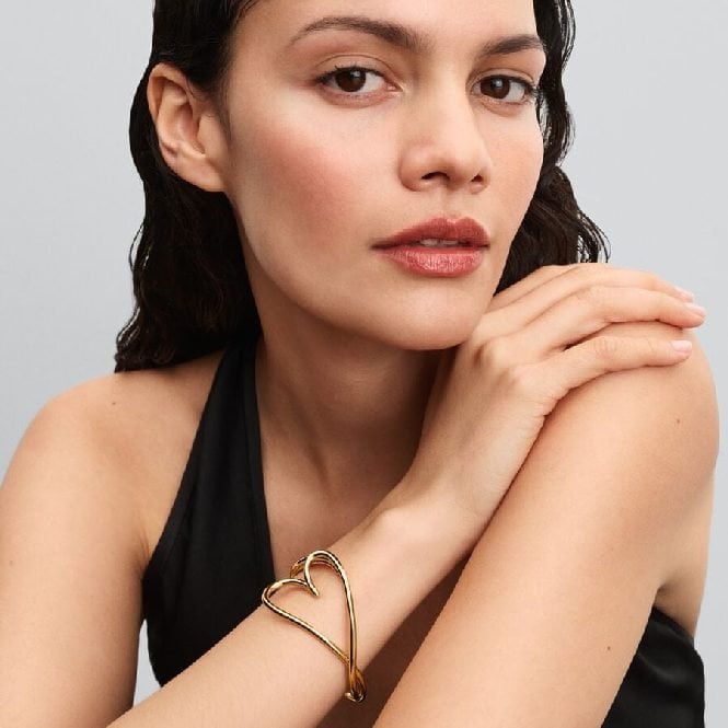 Gold Organically Shaped Heart Bangle, 16cm