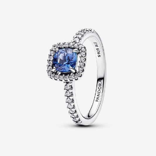 Sparkling Square Blue Halo Ring, Size 48