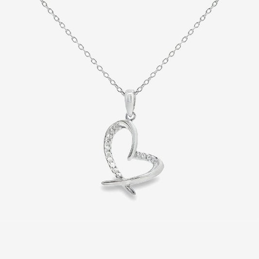 Silver and CZ Heart Pendant Necklace