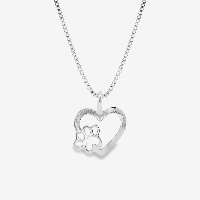 Silver Paw Print Heart Necklace