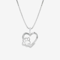 Silver Paw Print Heart Necklace