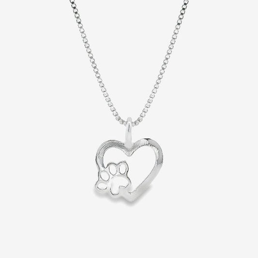Silver Paw Print Heart Necklace