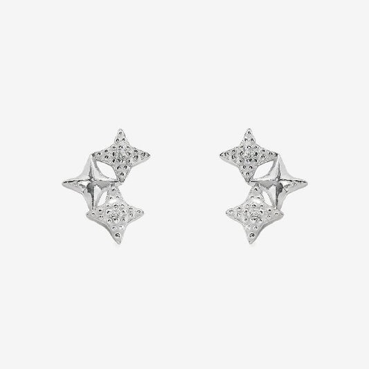 Silver 3 Star CZ Stud Earrings