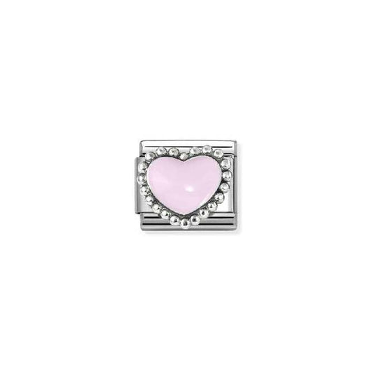 Classic Silver and Enamel Pastel Pink Raised Heart Love & Hearts Charms