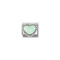 Classic Silver and Enamel Pastel Green Raised Heart Love & Hearts Charms