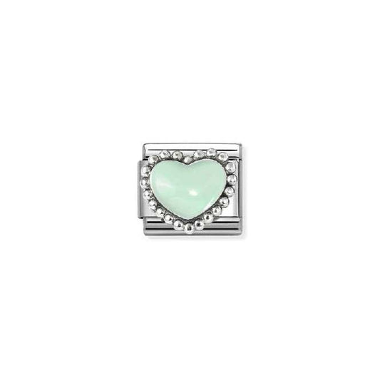 Classic Silver and Enamel Pastel Green Raised Heart Love & Hearts Charms
