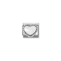Classic Silver and Enamel White Raised Heart Love & Hearts Charms