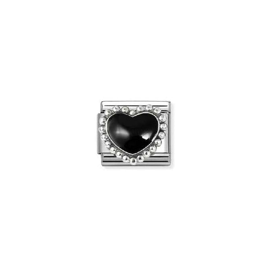 Classic Silver and Enamel Black Raised Heart Love & Hearts Charms