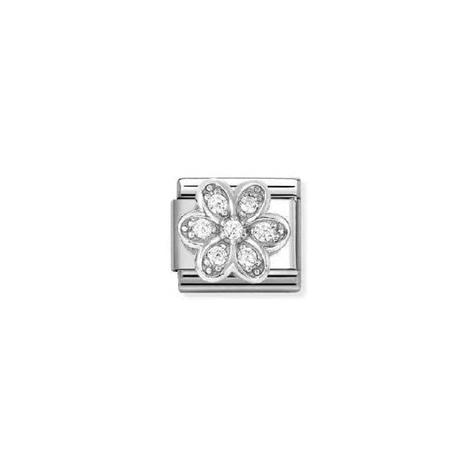 Classic Silver and CZ Rich White Daisy Flowers & Nature Charms