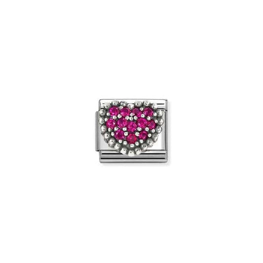 Classic Oxidised Silver and CZ Red Dot Heart Love & Hearts Charms