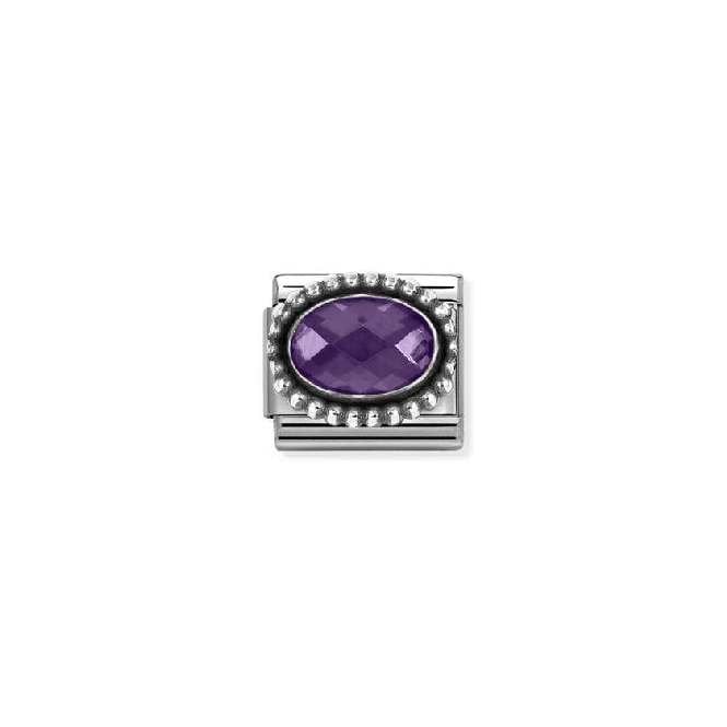 Classic Oxidised Silver and CZ Facetted Rich Purple Beaded Oval Sparkly & Stones Charms