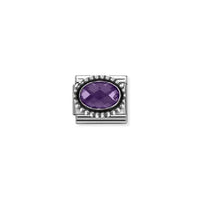 Classic Oxidised Silver and CZ Facetted Rich Purple Beaded Oval Sparkly & Stones Charms