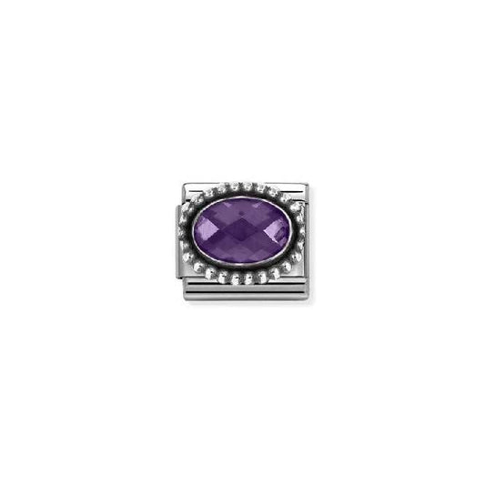 Classic Oxidised Silver and CZ Facetted Rich Purple Beaded Oval Sparkly & Stones Charms
