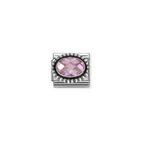 Classic Oxidised Silver and CZ Facetted Rich Pink Beaded Oval Sparkly & Stones Charms