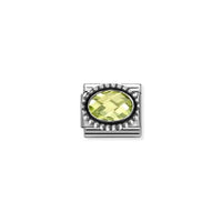 Classic Oxidised Silver and CZ Facetted Rich Green Beaded Oval Sparkly & Stones Charms