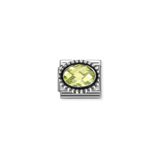 Classic Oxidised Silver and CZ Facetted Rich Green Beaded Oval Sparkly & Stones Charms