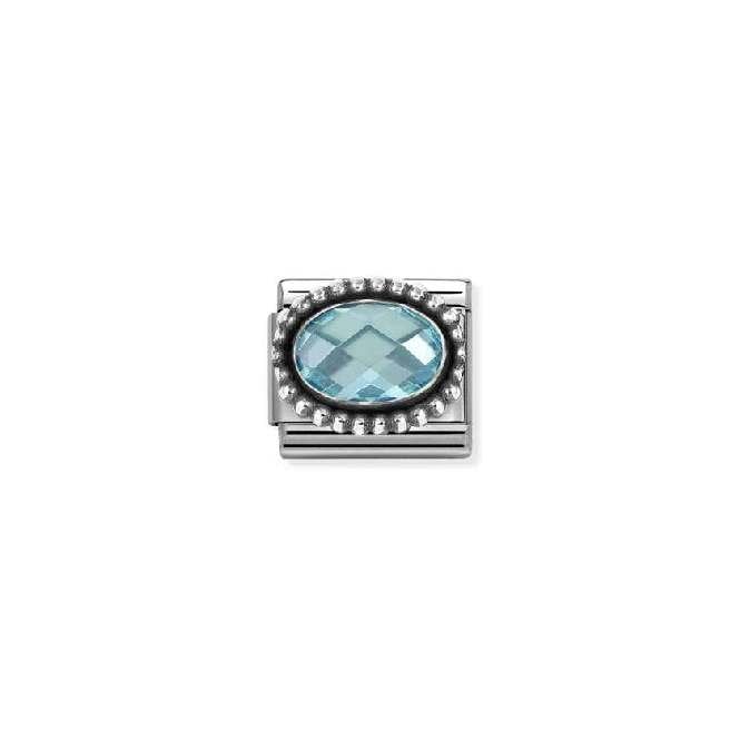 Classic Oxidised Silver and CZ Facetted Rich Light Blue Beaded Oval Sparkly & Stones Charms