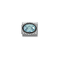 Classic Oxidised Silver and CZ Facetted Rich Light Blue Beaded Oval Sparkly & Stones Charms