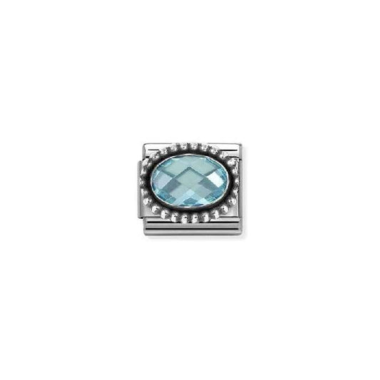 Classic Oxidised Silver and CZ Facetted Rich Light Blue Beaded Oval Sparkly & Stones Charms