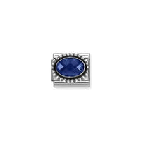 Classic Oxidised Silver and CZ Facetted Rich Blue Beaded Oval Sparkly & Stones Charms