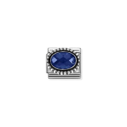 Classic Oxidised Silver and CZ Facetted Rich Blue Beaded Oval Sparkly & Stones Charms